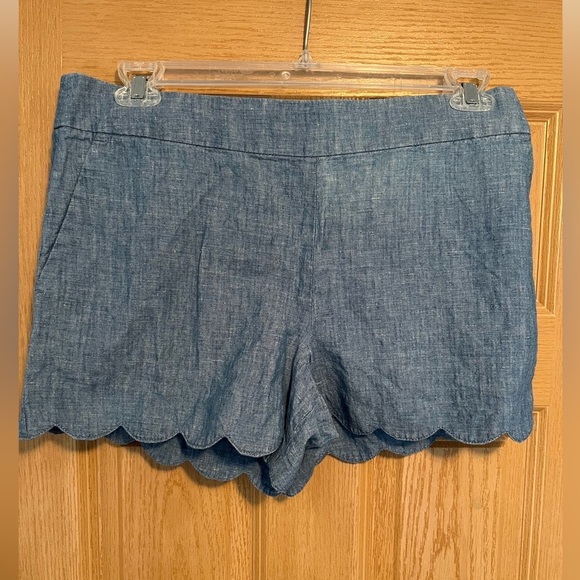 Loft Blue Scalloped Edge Linen/Cotton Shorts - Picture 2 of 12
